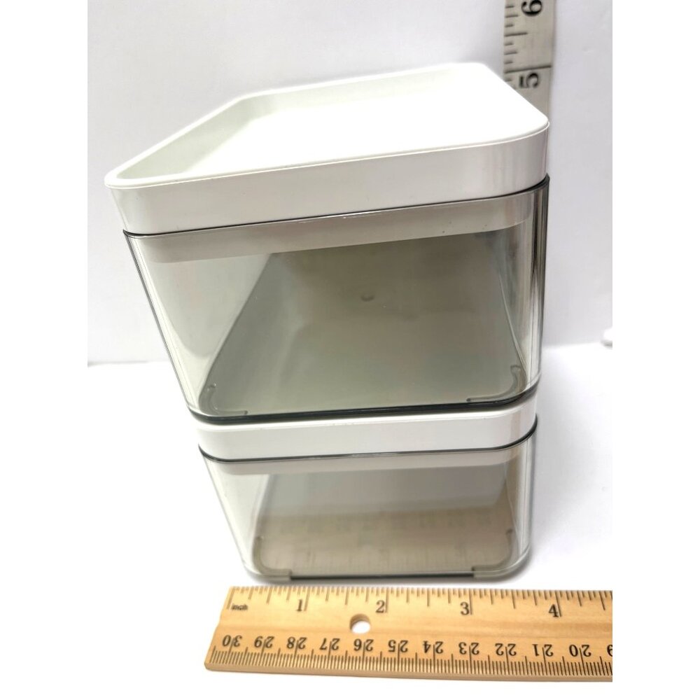 Set Of 2 Stackable Clear Storage Containers With White Lids 6.5" X 4.5" X 2.5" 1